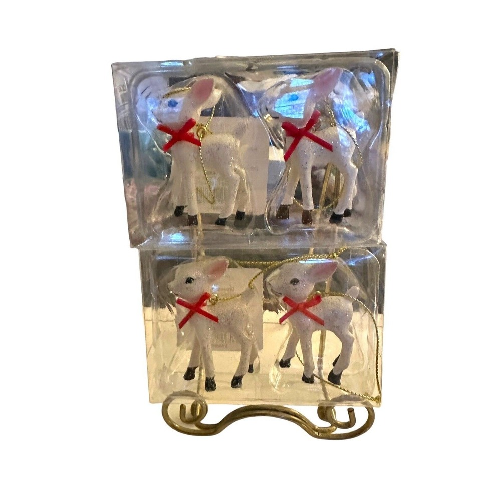 Target Wondershop White Mini Retro Deer Pair Christmas Tree Ornaments New In Box